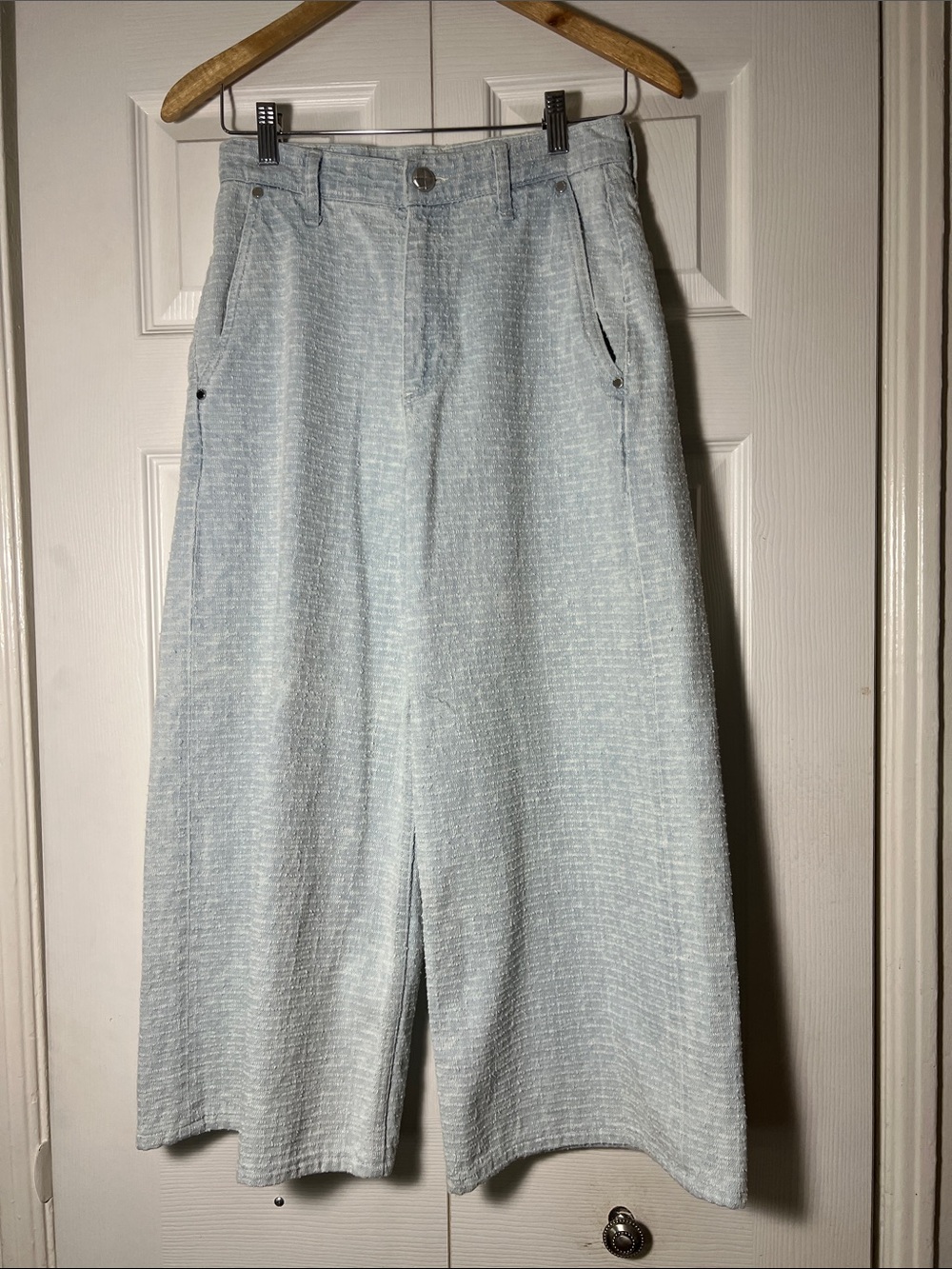 Rag & Bone Tweed Wide Leg Jean Pant Sky Blue Cotton Women’s 25